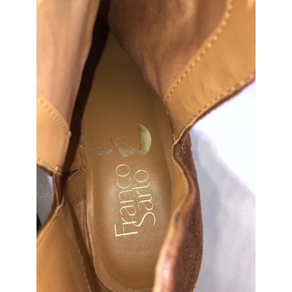 Franco Sarto Bernie Brown Suede Ankle Boots Side Cutout Block Heel Mens 9M